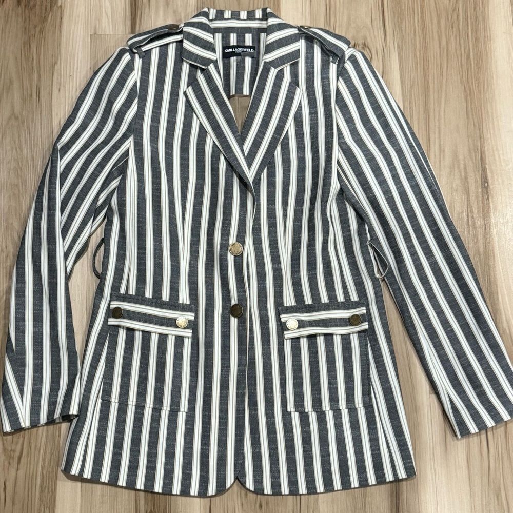 Karl Lagerfield Paris Striped Long Blazer Jacket Women’s 4